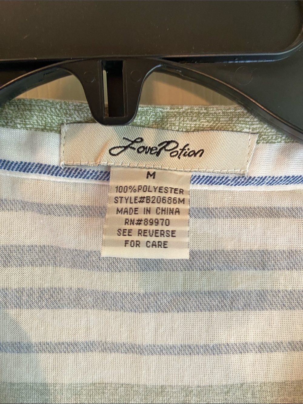 Striped Short-Sleeve Button Front Blouse in Light Blue & Olive - Picture 2 of 10